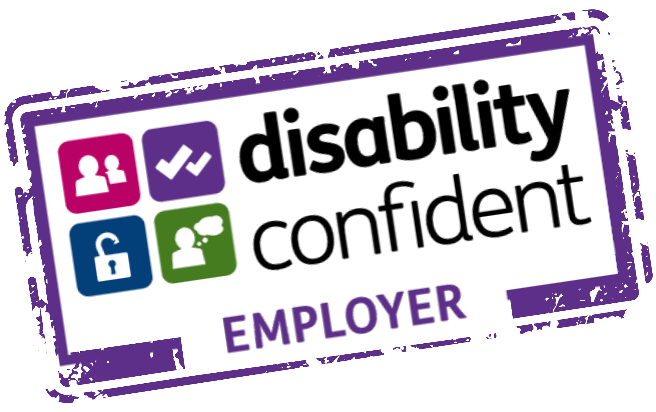 Branded stamp of Disability Confident Employer logo.